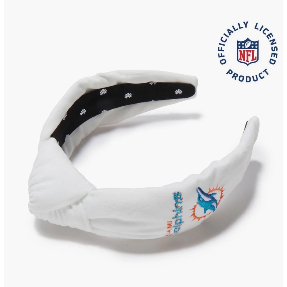Lele Sadoughi Miami Dolphins Embroidered Knotted Headband NWT Ivory Velvet